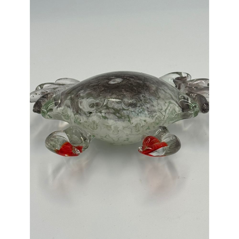 SPI Home Art Glass Crab Figurine Grey White Red Coastal Nautical Paperweight